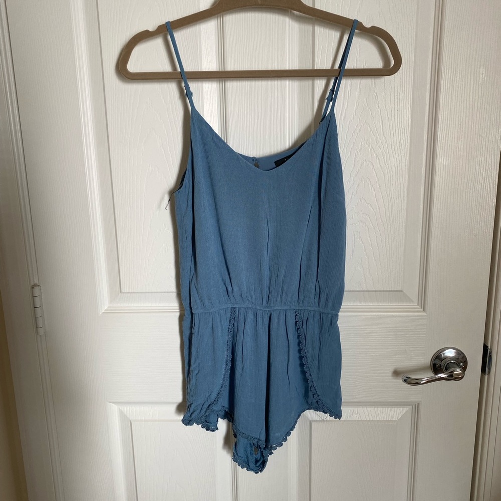 Forever 21 Blue Crochet Trim Romper, Small